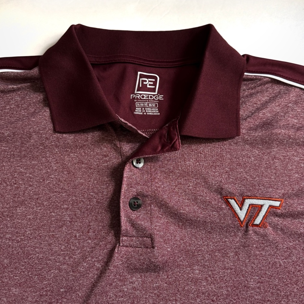 Virginia Tech Golf Polo Shirt Mens 2XL Maroon Red Performance Hokies NCAA VT ACC
